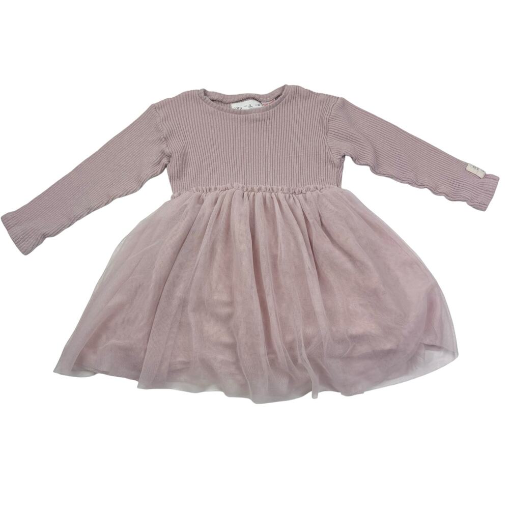 Zara Pink Ribbed Knit Tulle Dress, Size 3